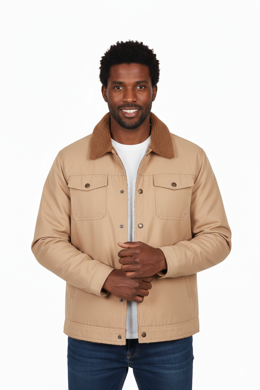 LALAXI Men's Sherpa Collar Commuter Jacket – Light Khaki – Lalaxi